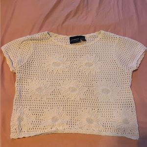 Vintage Liz Claiborne cropped cotton white floral sweater